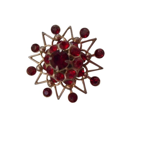 unknown Jewelry - Vintage Estate Costume red "Rhinestone" Gold Brooch Pin Jewelry